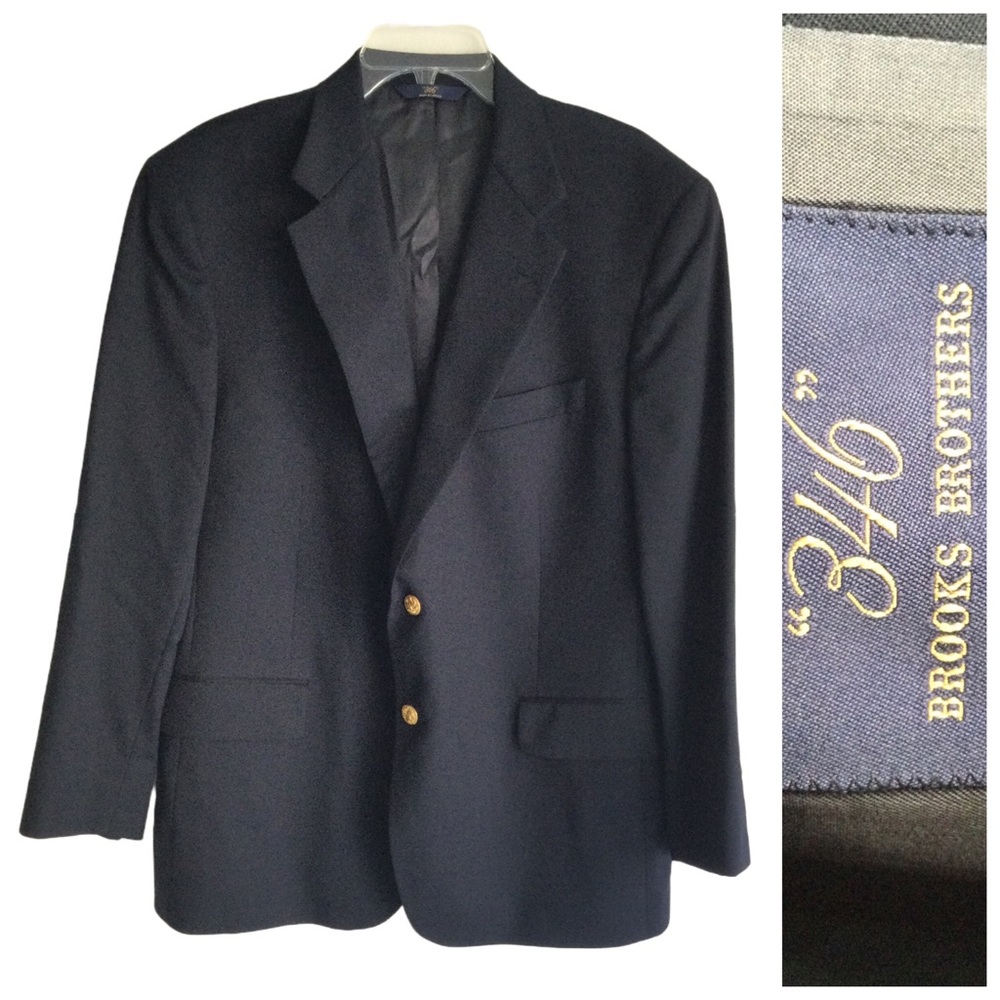 BROOKS BROTHERS 346 Dark Navy Blue 100% Wool Blazer Sz 44SH